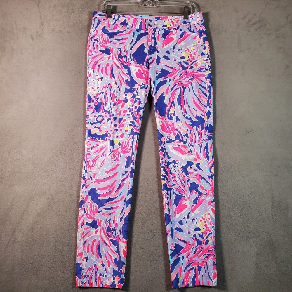 Lilly Pulitzer Kelly Pant Womens 6 Skinny Ankle Pink Blue Tropical Preppy Resort